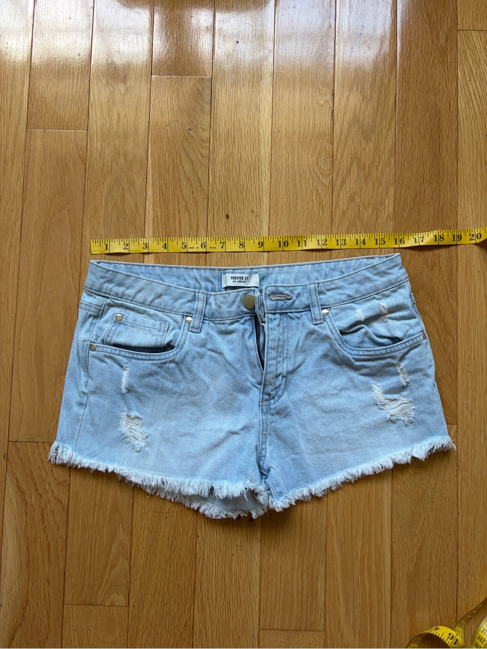 Forever 21 Light Wash Frayed Denim Shorts